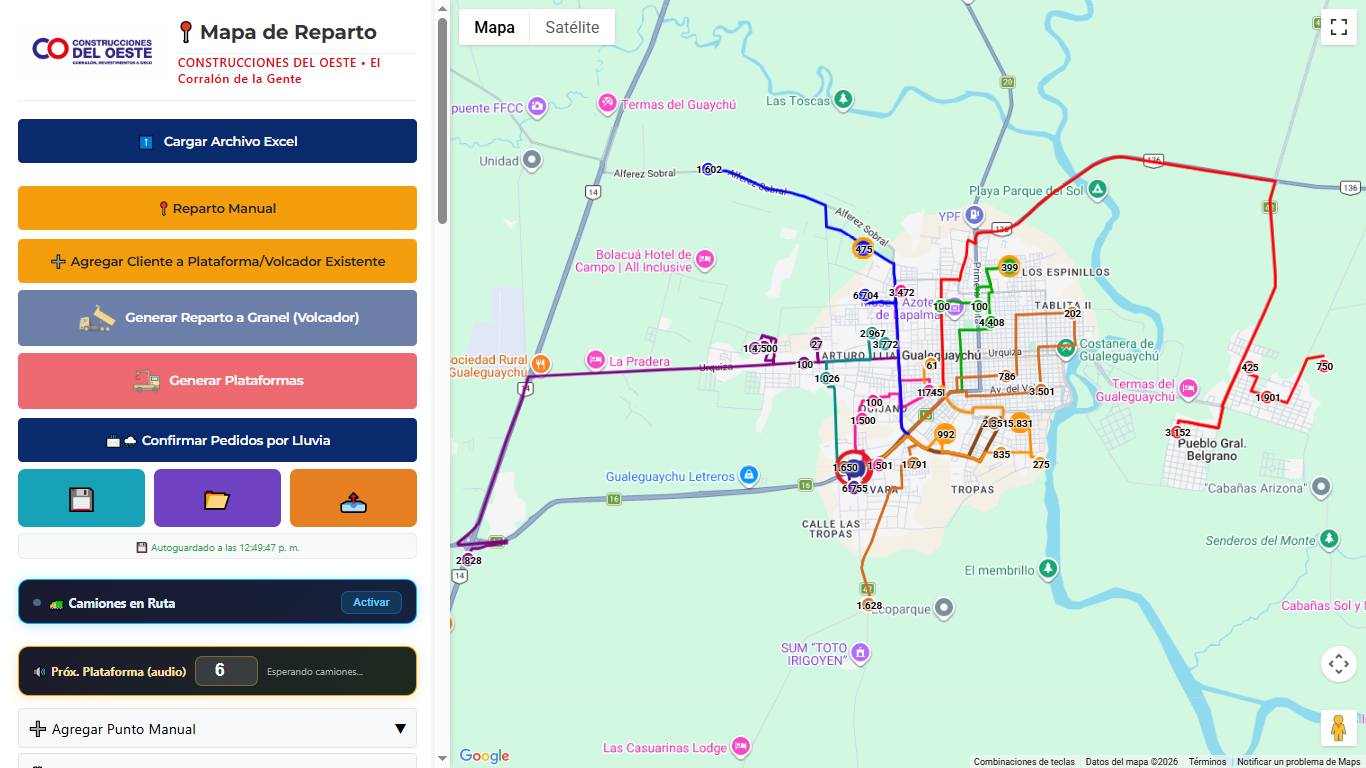 Mapa de reparto de Logia con rutas optimizadas